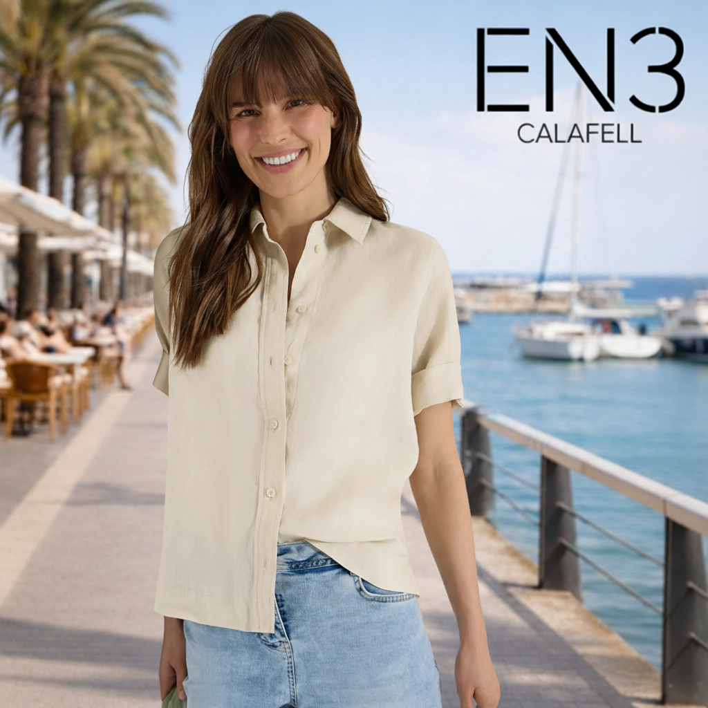 CECIL BLUSA DE LINO MANGA CORTA BEIG