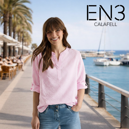 CECIL BLUSA DE ALGODON CUELLO PICO ROSA