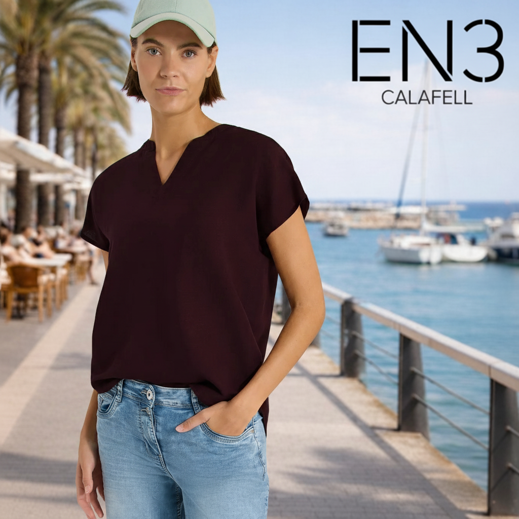 CECIL  BLUSA DE LINO CUELLO PICO