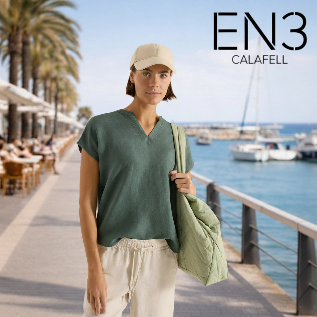 CECIL  BLUSA DE LINO CUELLO PICO