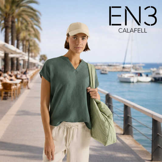 CECIL  BLUSA DE LINO CUELLO PICO