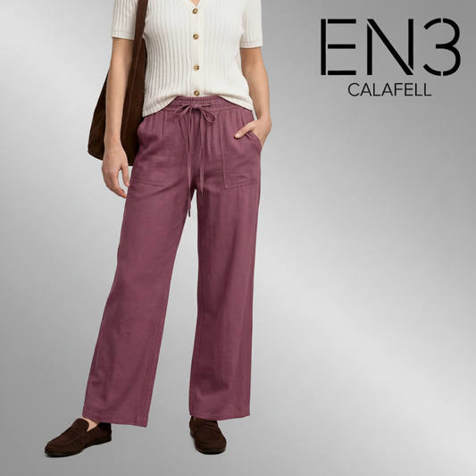 STREET ONE PANTALON LINO COLOR VINO