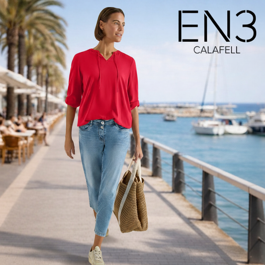 CECIL  BLUSA DE LINO CUELLO PICO