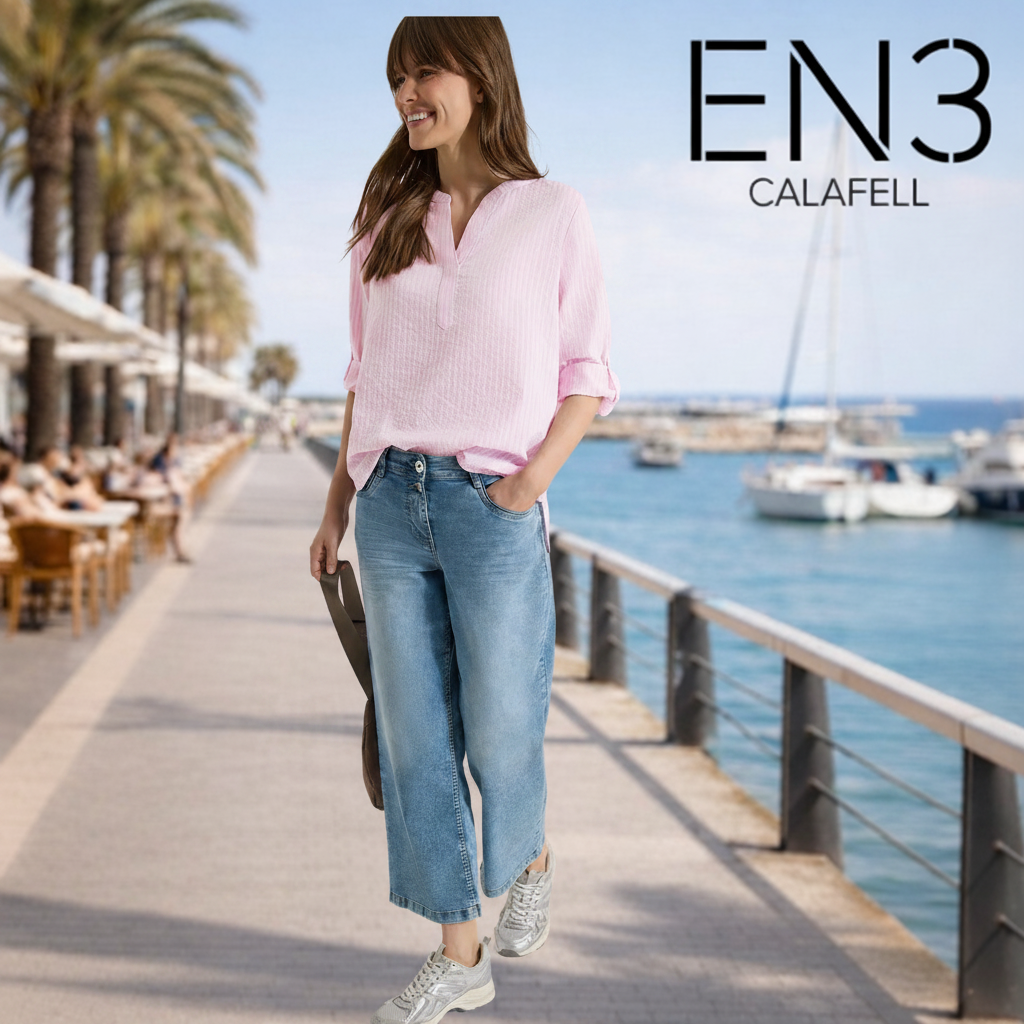 CECIL BLUSA DE ALGODON CUELLO PICO ROSA