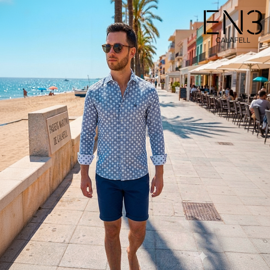 LA VESPITA CAMISA AZUL ESTAMPADA FLORES